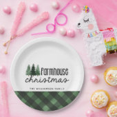 Boerderij Kerst Plaid Familienaam Papier Bord (Feest)