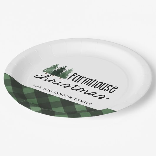 Boerderij Kerst Plaid Familienaam Papier Bord (Gekanteld)