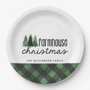 Boerderij Kerst Plaid Familienaam Papier Bord