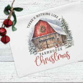 Boerderij Kerst Rode Schuur Kerstmis Theedoek