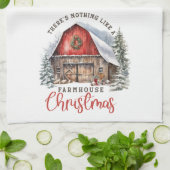 Boerderij Kerst Rode Schuur Kerstmis Theedoek (Gevouwen)