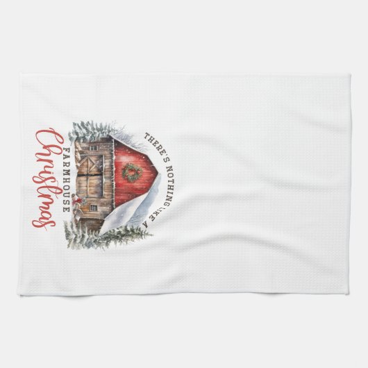 Boerderij Kerst Rode Schuur Kerstmis Theedoek (Horizontaal)
