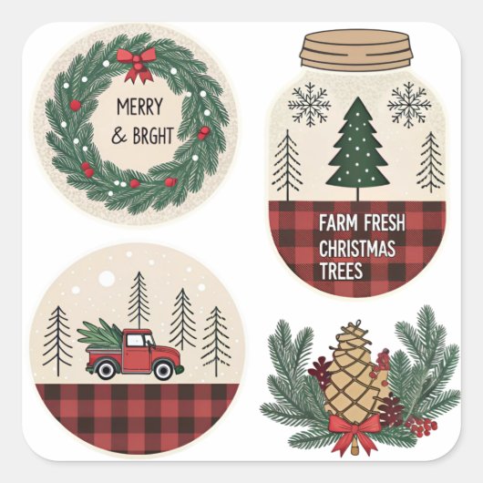 Boerderij Kerst sticker Set - Rustieke vakantie (Voorkant)