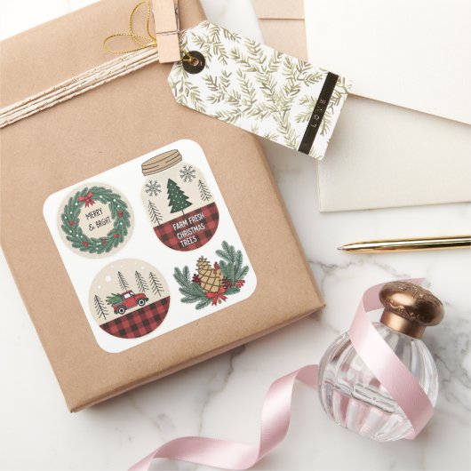Boerderij Kerst sticker Set - Rustieke vakantie (Geschenken)