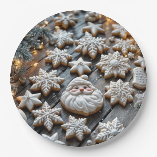 Boerderij Kerst Suikerkoekjes op Hout Papieren Bordje (Voorkant)