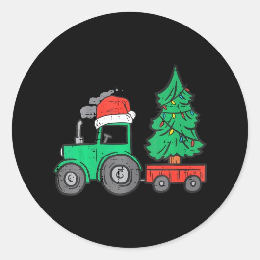 Boerderij Kerst Tractor Tree Xmas Truck Boys Ronde Sticker (Voorkant)