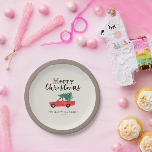 Boerderij Kerst | Verse gesneden boom op auto Papieren Bordje (Feest)
