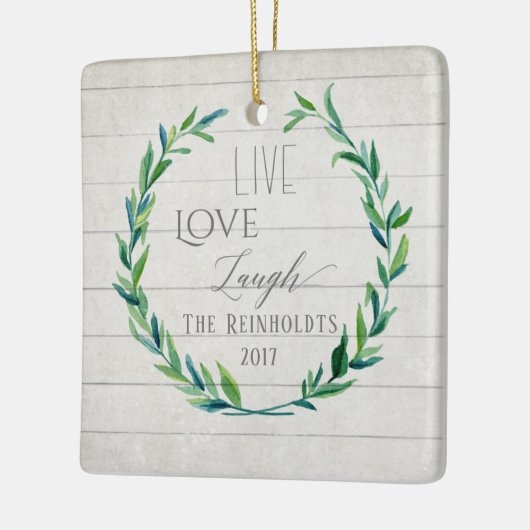 Boerderij Kerst Waterverf Krans w Foto Keramisch Ornament (Links)