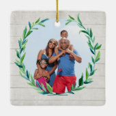 Boerderij Kerst Waterverf Krans w Foto Keramisch Ornament (Achterkant)