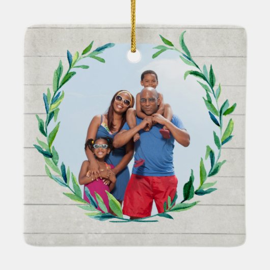 Boerderij Kerst Waterverf Krans w Foto Keramisch Ornament (Achterkant)