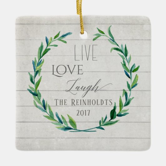 Boerderij Kerst Waterverf Krans w Foto Keramisch Ornament (Voorkant)