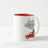 Boerderij Kerst Waterverf Rode Truck Tweekleurige Koffiemok (Voorkant rechts)