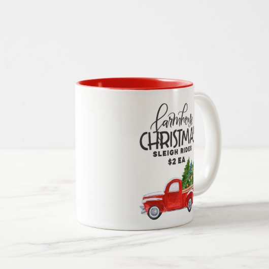 Boerderij Kerst Waterverf Rode Truck Tweekleurige Koffiemok (Voorkant rechts)