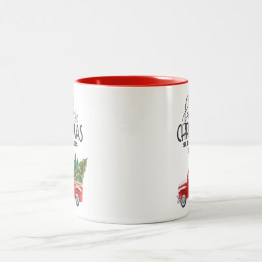 Boerderij Kerst Waterverf Rode Truck Tweekleurige Koffiemok (Center)