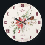 Boerderij Kerst Winter Poinsettia Rustiek Grote Klok<br><div class="desc">Voeg tijdloze charme toe aan uw huis dit vakantieseizoen met onze Distress Winter Wall Clock. Dit prachtige uurwerk straalt rustieke boerderijelegantie uit, met een , verontruste verflook die karakter toevoegt aan elke ruimte. Versierd met delicate waterverf poinsettias, dennen en wintergroen, vangt deze klok de essentie van het seizoen. De toevoeging...</div>
