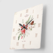 Boerderij Kerst Winter Poinsettia Rustiek Vierkante Klok (Hoek)