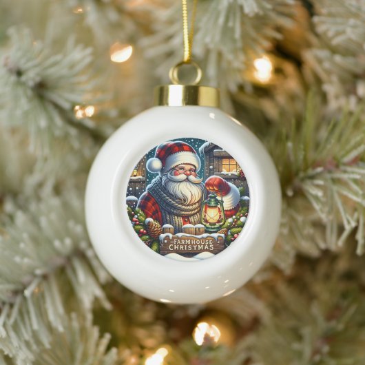 Boerderij Kerstavond" - Kerstman Keramische Bal Ornament (Boom)