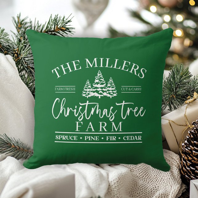 Boerderij kerstbomen kussen (Custom Family Name Christmas Tree Farm Throw Pillow)