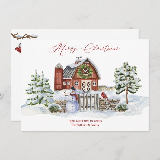 Boerderij Kerstbomen Sneeuwman Feestdagenkaart (Voorkant / Achterkant)
