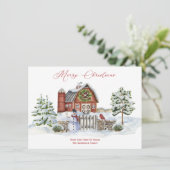 Boerderij Kerstbomen Sneeuwman Feestdagenkaart (Staand voorkant)