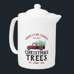 Boerderij kerstbomen, vers theepot<br><div class="desc">Boerderij Verse kerstboomtheepot op een witte achtergrond, klaar om je te personaliseren. Deze theepot kan gepersonaliseerd worden met naam en een testdatum. Maakt een prachtig cadeau voor het huishouden, een kerstcadeau, enz.. 📌 Als u nog meer aanpassingen nodig hebt, klikt u op de knop "Klik om verder aan te passen"...</div>