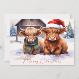 Boerderij Kerstkaart met Schotse Hooglander Koe Bedankkaart