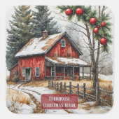 Boerderij Kerstmagie Vintage Rustiek Vierkante Sticker (Voorkant)