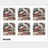 Boerderij Kerstmagie Vintage Rustiek Vierkante Sticker (Vel)