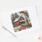 Boerderij Kerstmagie Vintage Rustiek Vierkante Sticker (Envelop)
