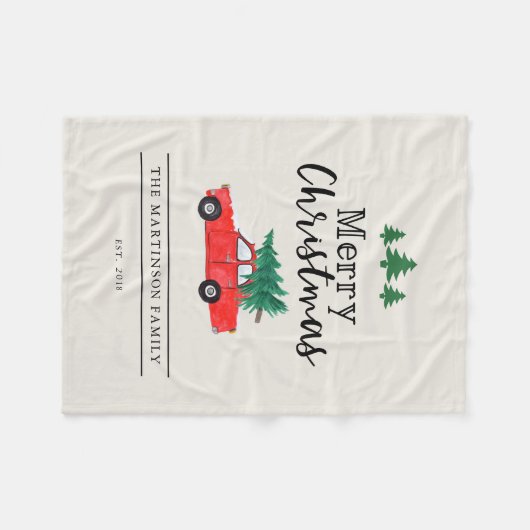 Boerderij Kerstmis | Boom op rode auto Fleece Deken (Voorkant (Horizontaal))