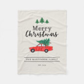 Boerderij Kerstmis | Boom op rode auto Fleece Deken (Voorkant)