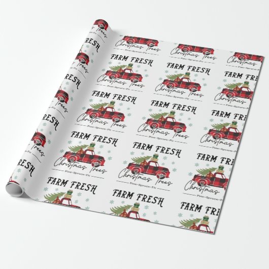 Boerderij kerstmis verse bomen cadeaupapier (Uitgerold)