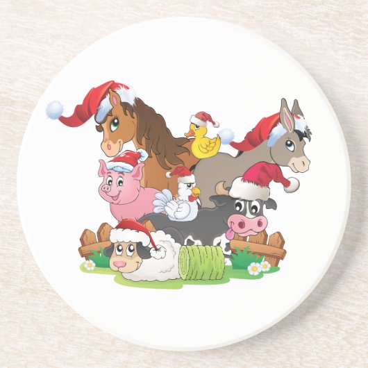 Boerderij Kerstmis Zandsteen Onderzetter (Voorkant)