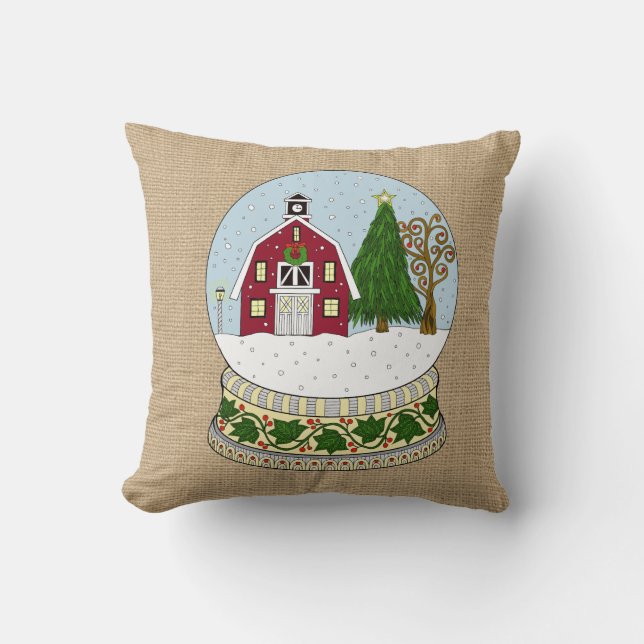 Boerderij Kerstwinter Wereldbol Pillow Kussen (Voorkant)