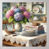Boerderij Keuken met Hydrangea Bloemen Poster (Voorkant)