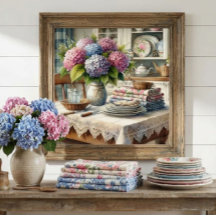 Boerderij Keuken met Hydrangea Bloemen