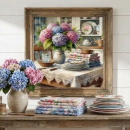 Boerderij Keuken met Hydrangea Bloemen Poster
