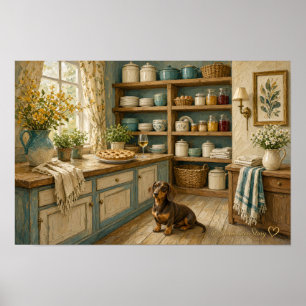 Boerderij Keukenmuur Kunstprint met Dachshund Poster