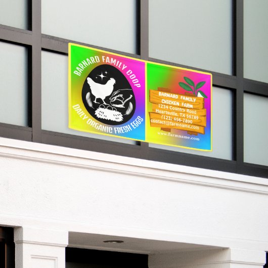 Boerderij Kip Boerderij Hout Kleurrijk Biologisch Spandoek (Buitenkant Gebouw)