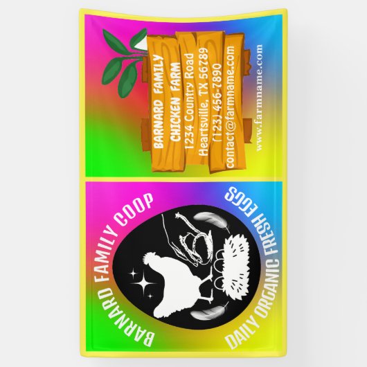 Boerderij Kip Boerderij Hout Kleurrijk Biologisch Spandoek (Verticaal)