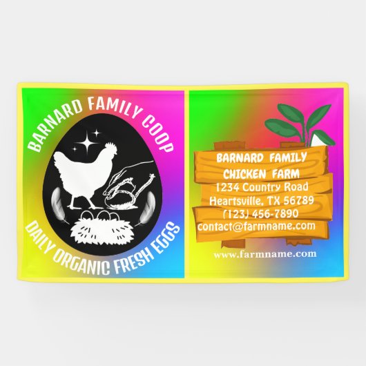 Boerderij Kip Boerderij Hout Kleurrijk Biologisch Spandoek (Horizontaal)