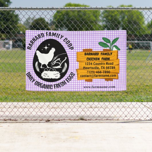 Boerderij Kip Boerderij Houten Patroon Paarse Orga Spandoek (Insitu)