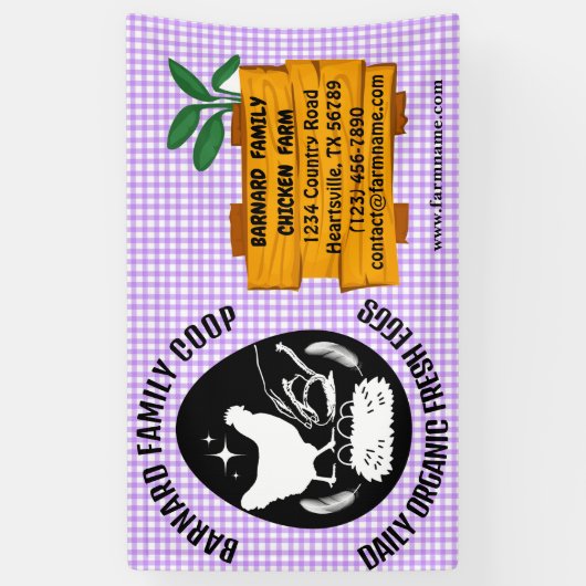 Boerderij Kip Boerderij Houten Patroon Paarse Orga Spandoek (Verticaal)