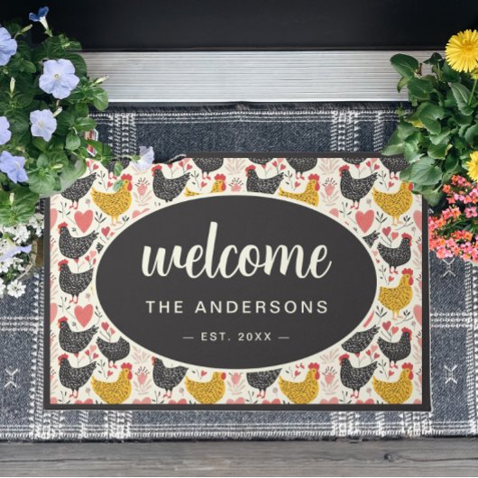 Boerderij Kip Patroon Familienaam Deurmat