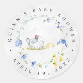 Boerderij Kippen | Baby Shower Favorietje Ronde Sticker