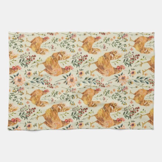 Boerderij Kippen Bloemen Theedoek (Horizontaal)