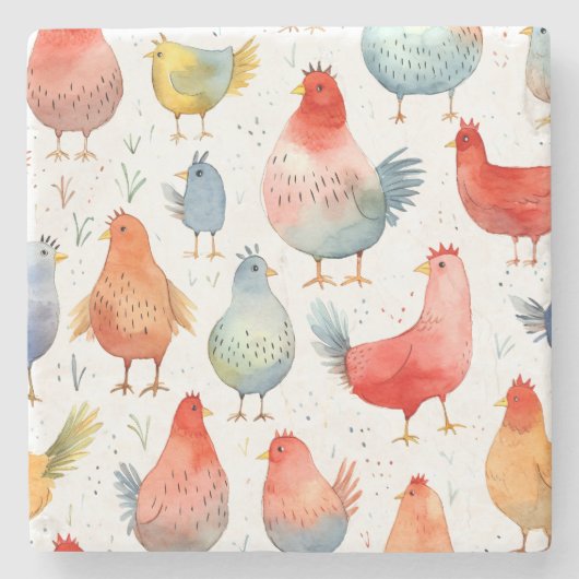 Boerderij Kippen Stenen Onderzetter (Voorkant)