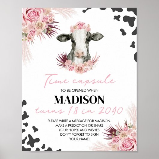 Boerderij Koe Birthday Time Capsule teken Poster (Voorkant)