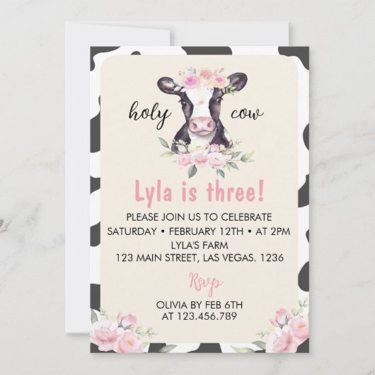 Boerderij Koe Birthday Uitnodiging (Voorkant)