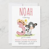 Boerderij Koe Derde Verjaardagsuitnodiging Kaart (Voorkant)